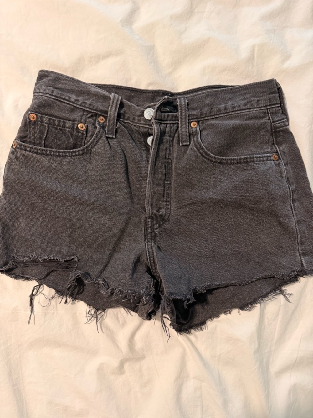 Levi's Black Raw-Hem Denim Cutoff Shorts